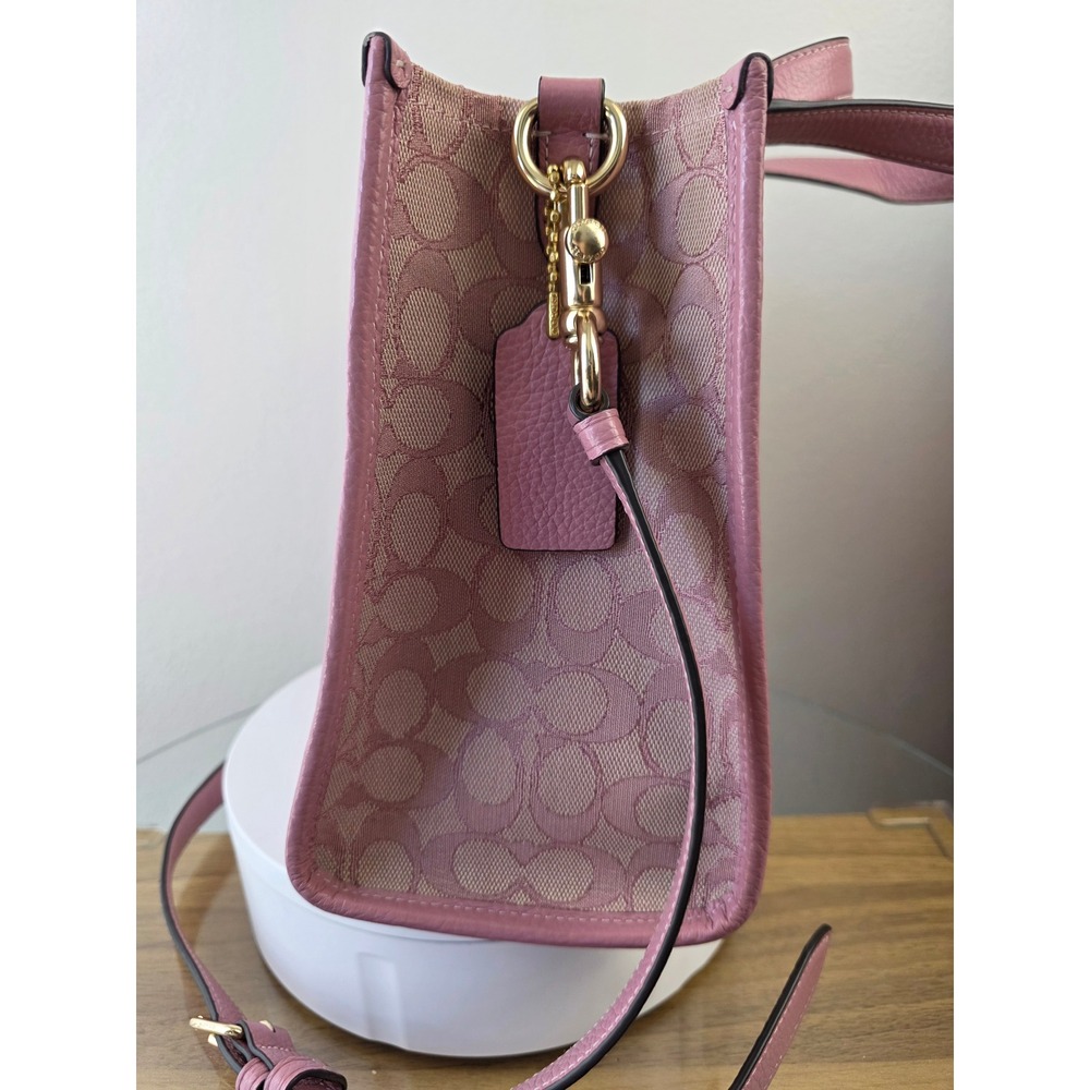 Coach Dempsey Tote 22 Signature Canvas Pink Varsity Stripe C8417 Crossbody Bag - Picture 5 of 11